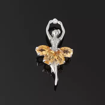 Брошь цитрин (серебро 925 пр. родир. бел.) огранка