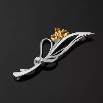 Брошь цитрин (серебро 925 пр. родир. бел.) огранка