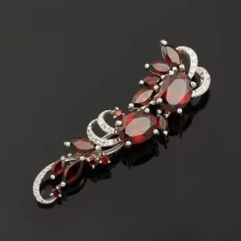 Брошь гранат альмандин (серебро 925 пр. родир. бел.) огранка