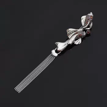 Брошь гранат альмандин (серебро 925 пр. родир. бел., родир. черн.) огранка