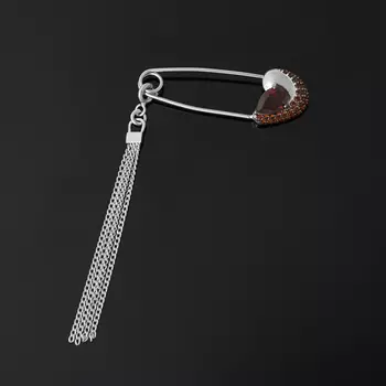 Брошь гранат альмандин (серебро 925 пр. родир. бел., родир. черн.) огранка (булавка)