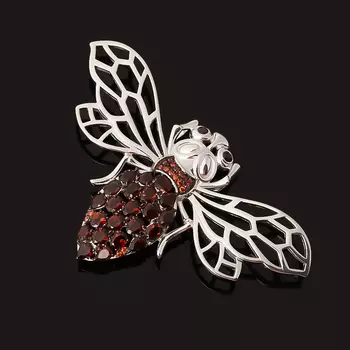 Брошь гранат альмандин (серебро 925 пр. родир. бел., родир. черн.) огранка (кулон)