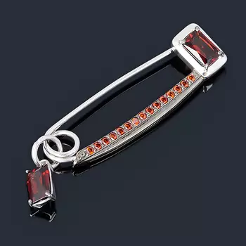 Брошь гранат альмандин (серебро 925 пр. родир. бел., родир. черн.) огранка (булавка)