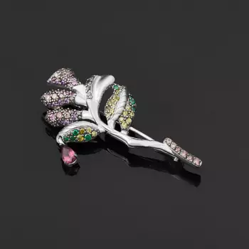 Брошь гранат родолит огранка (серебро 925 пр.)