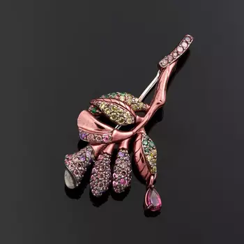 Брошь гранат родолит огранка (серебро 925 пр.)