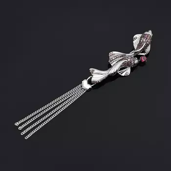 Брошь гранат родолит (серебро 925 пр. родир. бел., родир. черн.) огранка