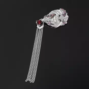 Брошь гранат родолит (серебро 925 пр. родир. бел., родир. черн.) огранка