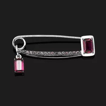 Брошь гранат родолит (серебро 925 пр. родир. бел., родир. черн.) огранка (булавка)