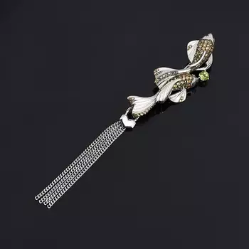 Брошь хризолит (серебро 925 пр. родир. бел., родир. черн.) огранка