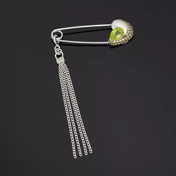 Брошь хризолит (серебро 925 пр. родир. бел., родир. черн.) огранка (булавка)