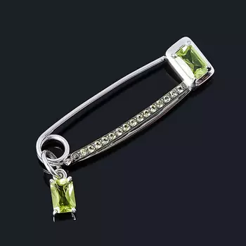 Брошь хризолит (серебро 925 пр. родир. бел., родир. черн.) огранка (булавка)