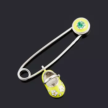 Брошь изумруд (серебро 925 пр. родир. бел., эмаль) огранка (булавка)