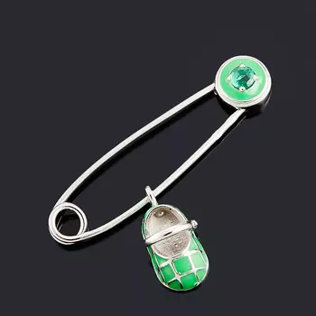 Брошь изумруд (серебро 925 пр. родир. бел., эмаль) огранка (булавка)