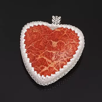 Брошь коралл красный (биж. сплав, сталь хир., кожа натуральная) (кулон)