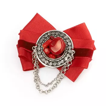 Брошь коралл красный (биж. сплав, текстиль)