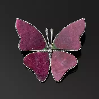 Брошь корунд с цоизитом (мельхиор)