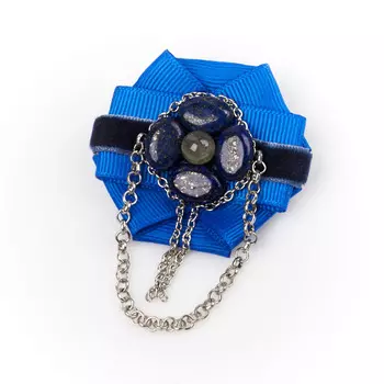 Брошь лабрадор, лазурит (биж. сплав, текстиль)