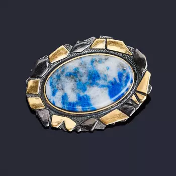 Брошь лазурит (серебро 925 пр. позолота, родир. черн.)