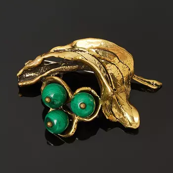 Брошь малахит (биж. сплав, бронза)