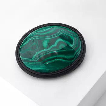 Брошь малахит (биж. сплав, кожа натуральная)