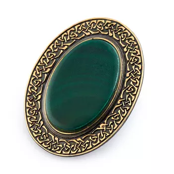 Брошь малахит (серебро 925 пр., позолота)