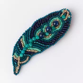 Брошь микс амазонит, кианит (биж. сплав, кожа натуральная)