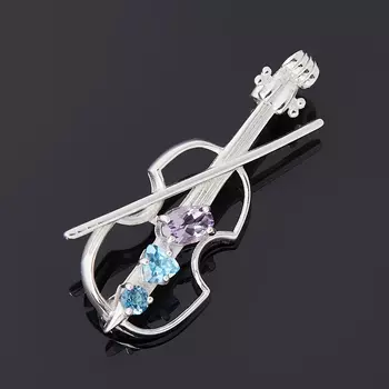 Брошь микс аметист, топаз (серебро 925 пр. родир. бел.) огранка