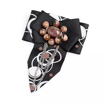 Брошь микс авантюрин, родонит (биж. сплав, текстиль)