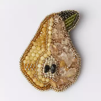 Брошь микс опал, рутиловый кварц, турмалин (биж. сплав, кожа натуральная)