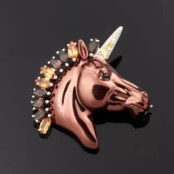 Брошь микс раухтопаз, цитрин (серебро 925 пр. родир. бел. родир. черн.) огранка