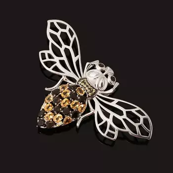 Брошь микс раухтопаз, цитрин (серебро 925 пр. родир. бел., родир. черн.) огранка (кулон)