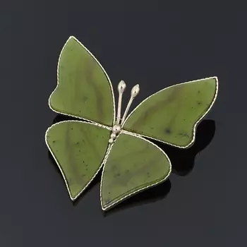 Брошь нефрит зеленый (мельхиор)