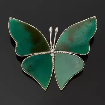 Брошь нефрит зеленый (мельхиор)