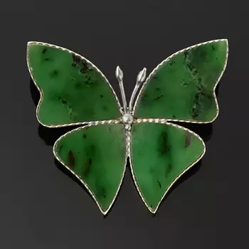 Брошь нефрит зеленый (мельхиор)