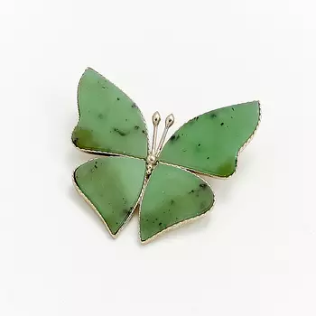 Брошь нефрит зеленый (мельхиор)