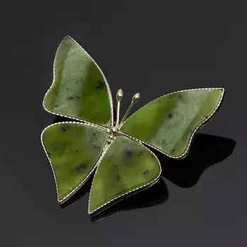 Брошь нефрит зеленый (мельхиор)