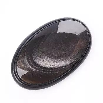 Брошь обсидиан серебристый (кожа натуральная)