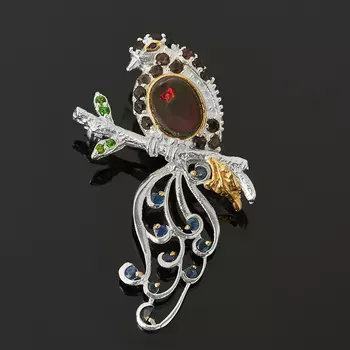 Брошь опал благородный черный (серебро 925 пр. позолота, родир. сер.)