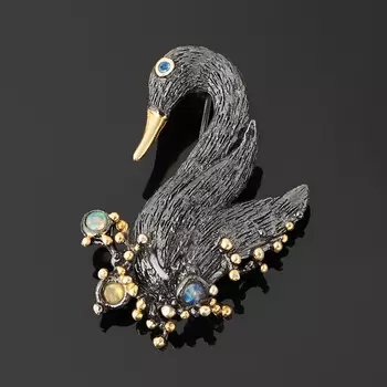 Брошь опал благородный (серебро 925 пр. позолота, родир. черн.) огранка