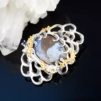 Брошь опал благородный в породе (серебро 925 пр., позолота)