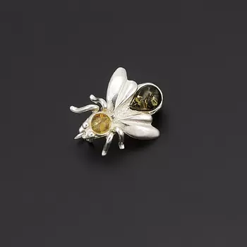 Брошь янтарь (латунь посеребр.)