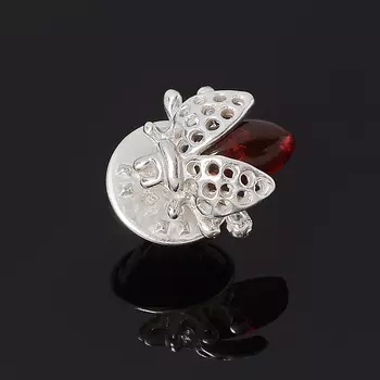 Брошь янтарь (латунь посеребр.)