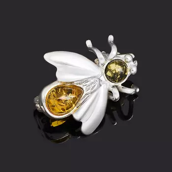 Брошь янтарь (латунь посеребр.)