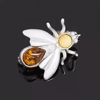Брошь янтарь (латунь посеребр.)
