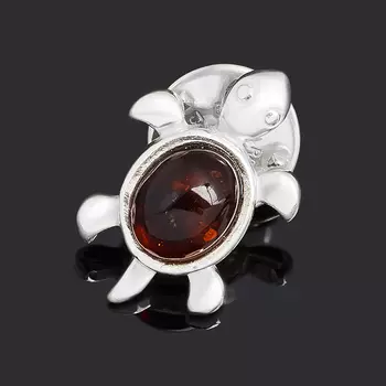 Брошь янтарь (латунь посеребр.)