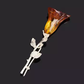 Брошь янтарь (латунь посеребр.)