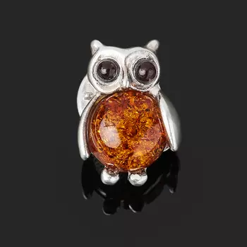 Брошь янтарь (латунь посеребр.)