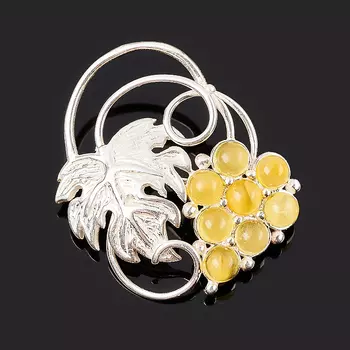 Брошь янтарь (латунь посеребр.)