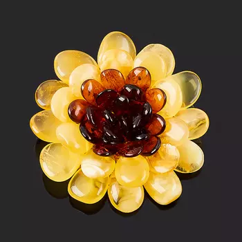 Брошь янтарь (латунь посеребр.)