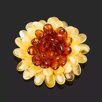 Брошь янтарь (латунь посеребр.)